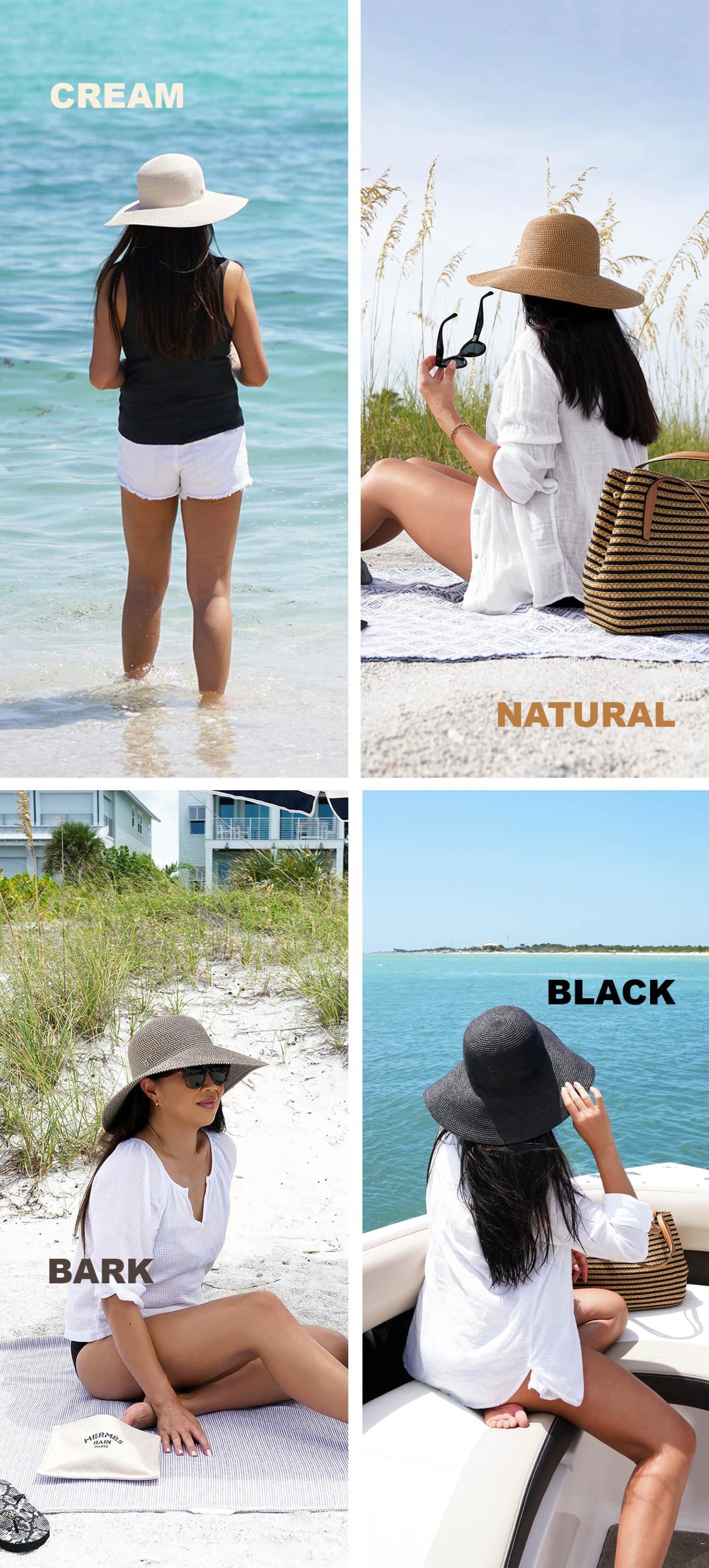 Eric Javits Hamptons Hat Crème, Naturel, Écorce et Noir