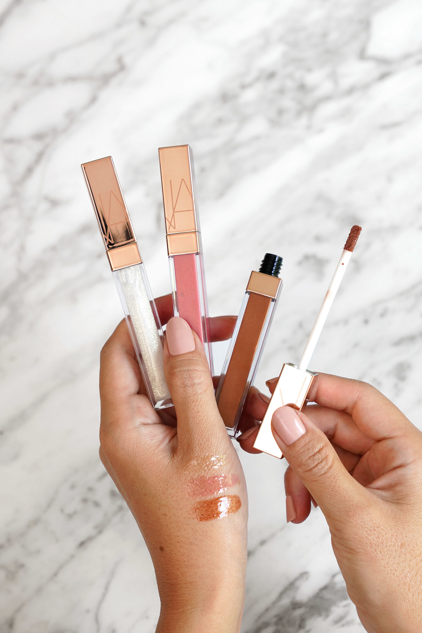 NARS Afterglow Lip Shine Trio Verre brisé, Orgasme, Laguna