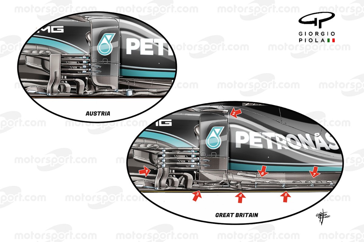 Comparaison du plancher du déflecteur de pont latéral Mercedes AMG F1 W12