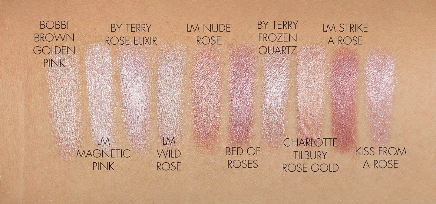 Échantillons d'ombres à la crème rose rose Laura Mercier, Bobbi Brown, par Terry