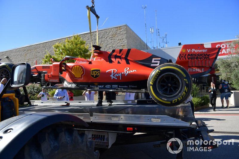 La suspension endommagée de Sebastian Vettel, Ferrari SF90 